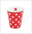 Krasilnikoff Happy Mug, kubek z uchem, czerwony w białe gwiazdki