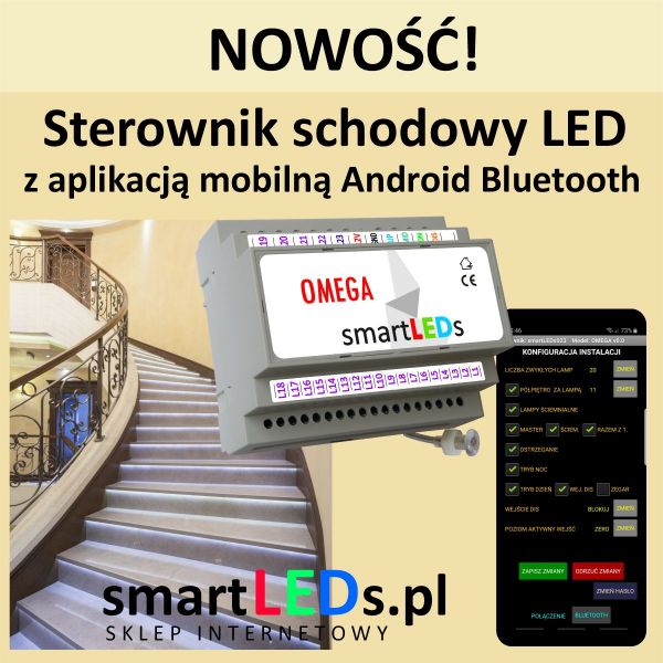 Inteligentny sterownik schodowy oświetlenia LED schodów z aplikacją na smartfon Android Bluetooth